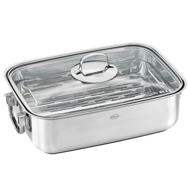 Rösle Plat à rôtir elegance 37 x 27 cm avec insert vapeur et couvercle en verre